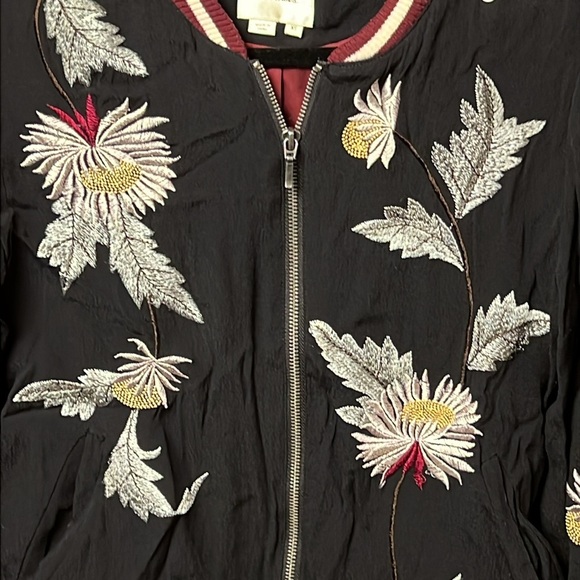 ELEVENSES Embroidered Solstice Floral Bomber Jacket size XS Anthropologie Black - Picture 2 of 13